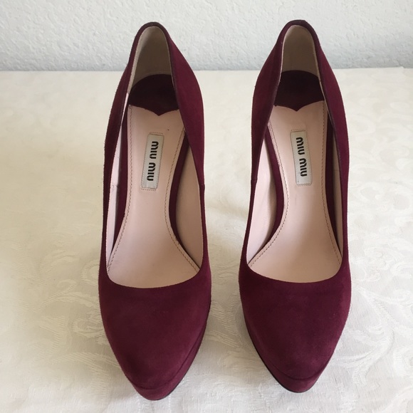 Miu Miu bugundy suede platform pumps - Picture 3 of 8